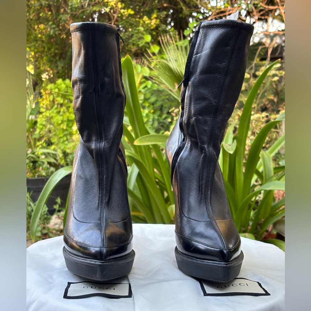 Gucci 38 wimbledon black leather platform ankle boots - Picture 2 of 7